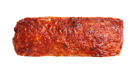 Delicious baked turkey meatloaf isolated on white, top view