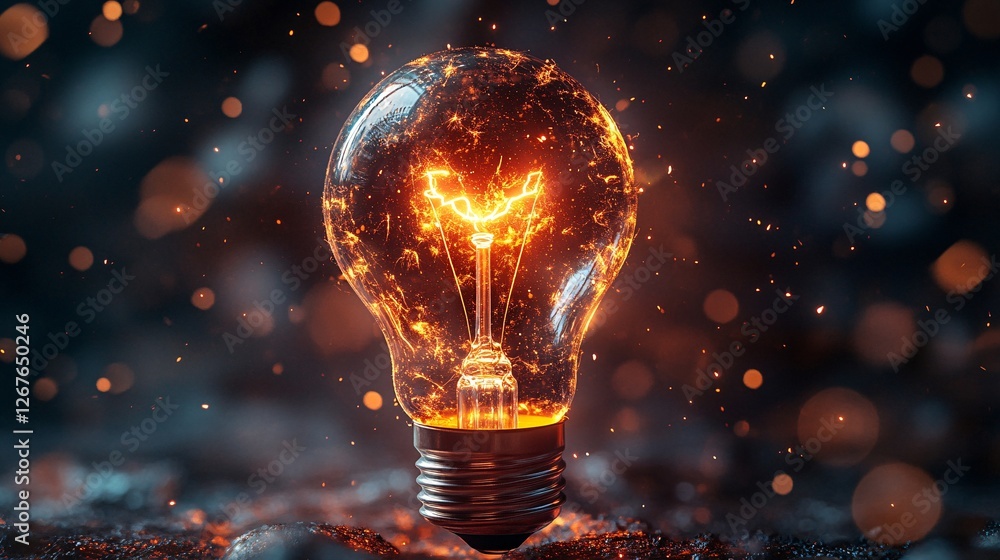 Poster a glowing light bulb emits vibrant sparks and a warm glow, creating a captivating visual of illumina