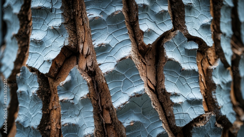 Poster embossed blue bark texture of rain tree creating a visually striking background for design and natur