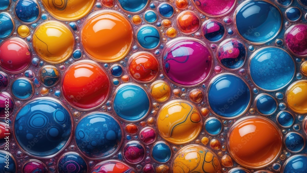 Poster vibrant abstract bubble pattern with colorful textures creating a playful and visually engaging back