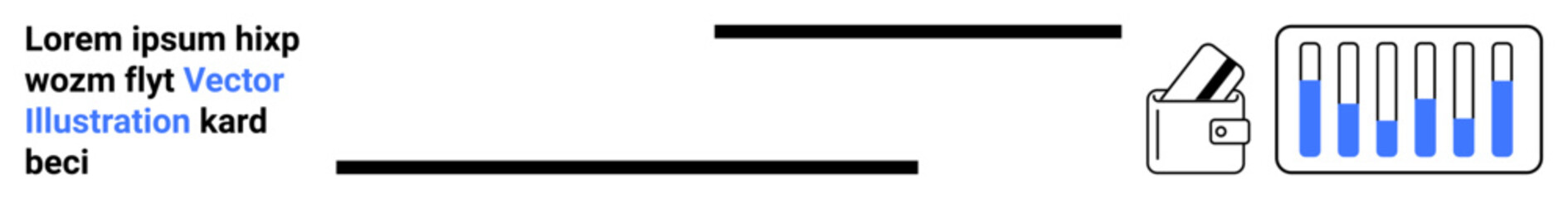 Wallet holding cards next to a bar graph with blue bars and placeholder text in a modern font. Ideal for web design, finance apps, financial reports, online payment systems, fintech, banking