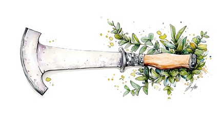 A chibi garden adze with a curved blade, ready to hollow, isolated on a white background