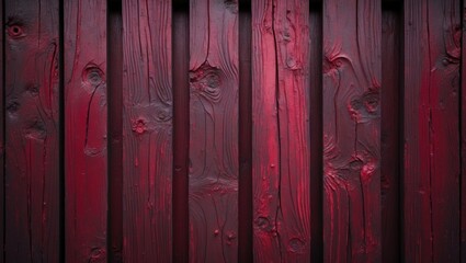 Burgundy wooden fence background with rich dark crimson paint showcasing textured planks and natural wood grain patterns.