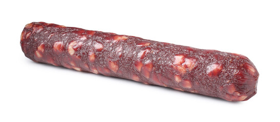 Delicious dry cured sausage isolated on white