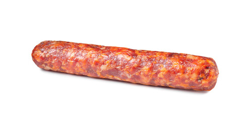 Delicious dry cured sausage isolated on white