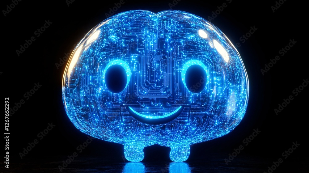 Aufkleber a glowing, digital character with a smiling face and circuit-like patterns, representing technology 