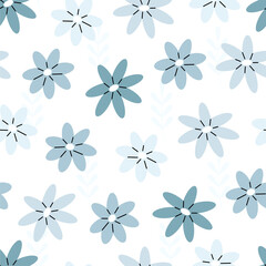 Fototapeta premium Seamless pattern with blue flowers on a white background. floral illustration background. Flat illustration.