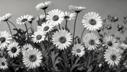 Monochrome Daisy Flowers in Bloom Highlighting Natural Beauty and Delicate Petals