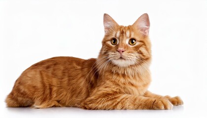 one ginger cat sitting on isolated white background