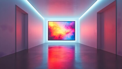 **Neon Lit Art Gallery Corridor**