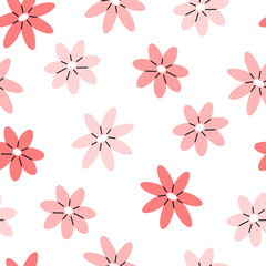 Fototapeta premium Seamless pattern with pink flowers on a white background. floral illustration background. Flat illustration.