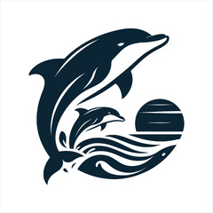 dolphin silhouette vector clip art logo design