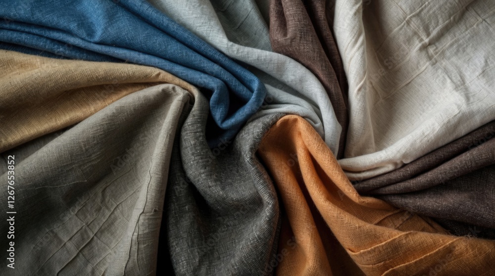 Poster colorful fabric texture backdrop showcasing an array of soft, draped textiles in a harmonious blend 