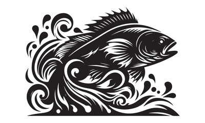 black and white fish vector