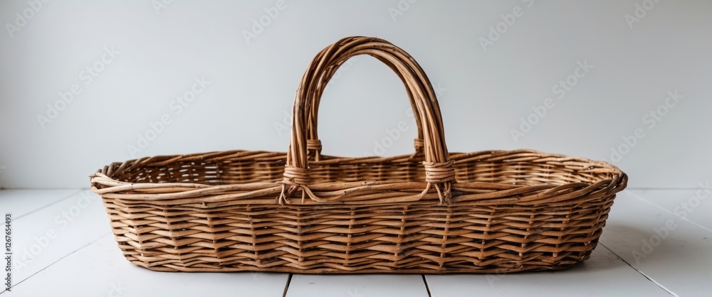 Aufkleber empty wicker basket with handles on a white background perfect for storage or decoration in home int
