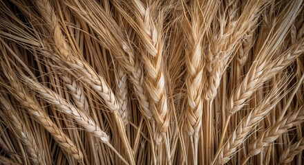 Golden straw texture background showcasing the intricate details and natural patterns of dried wheat for rustic and agricultural themes.