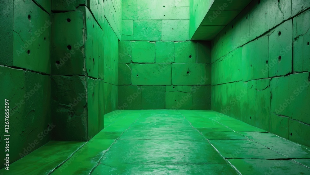 Poster green textured concrete walls and floor in a modern interior space creating an abstract and vibrant 