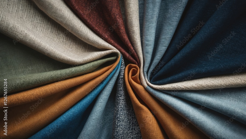Poster textured fabric swatches arranged in a circular pattern showcasing rich colors and intricate pattern