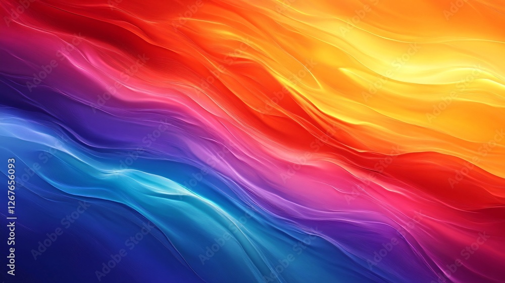 Poster a vibrant, flowing abstract design featuring a gradient of warm and cool colors, creating a sense of