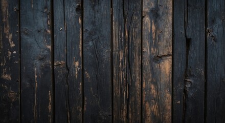 Naklejka premium Weathered dark wooden planks background with rough texture and subtle highlights ideal for rustic design and decor projects.