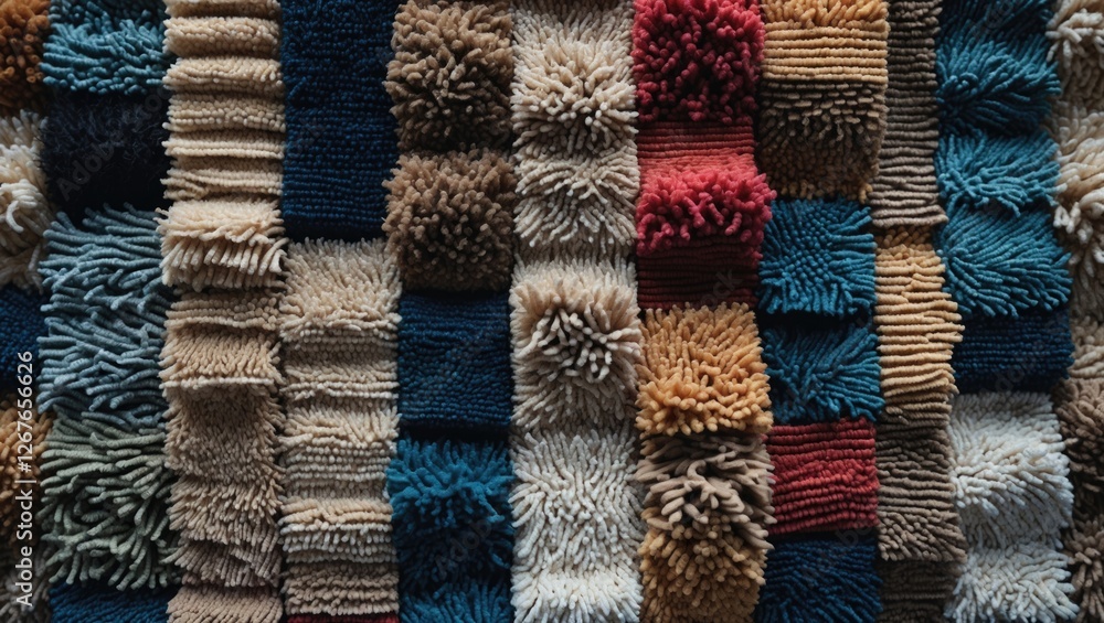 Poster colorful and textured carpet pattern with plush fibers in a seamless design ideal for interior desig