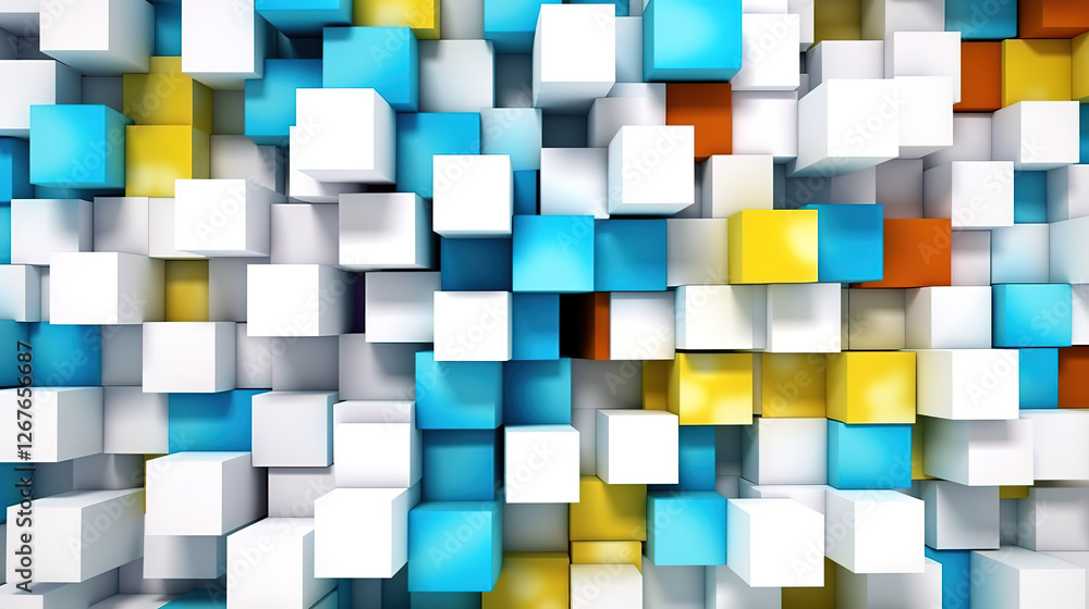 Poster randomly arranged white cube blocks with copy space for contemporary theme