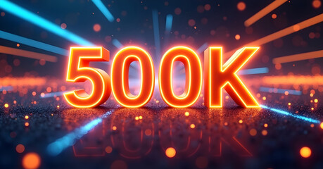 Celebratory 500K Subscribers neon typography with spark effects and YouTube play button perfect for digital milestone visuals