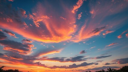 Fototapeta premium Vibrant Sunset Sky With Colorful Clouds Illuminating The Horizon In A Natural Landscape Scene