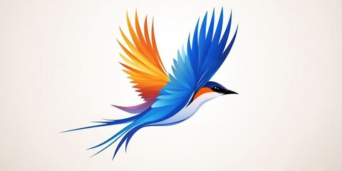 Obraz premium A swallow bird flies gracefully through a vibrant spring sky, showcasing its stunning colors and representing the essence of freedom and vitality in nature