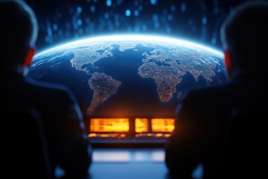 People Monitoring a Global Network on a Screen