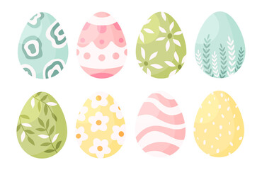Set of cartoon Easter eggs isolated on a white background. Easter illustration.