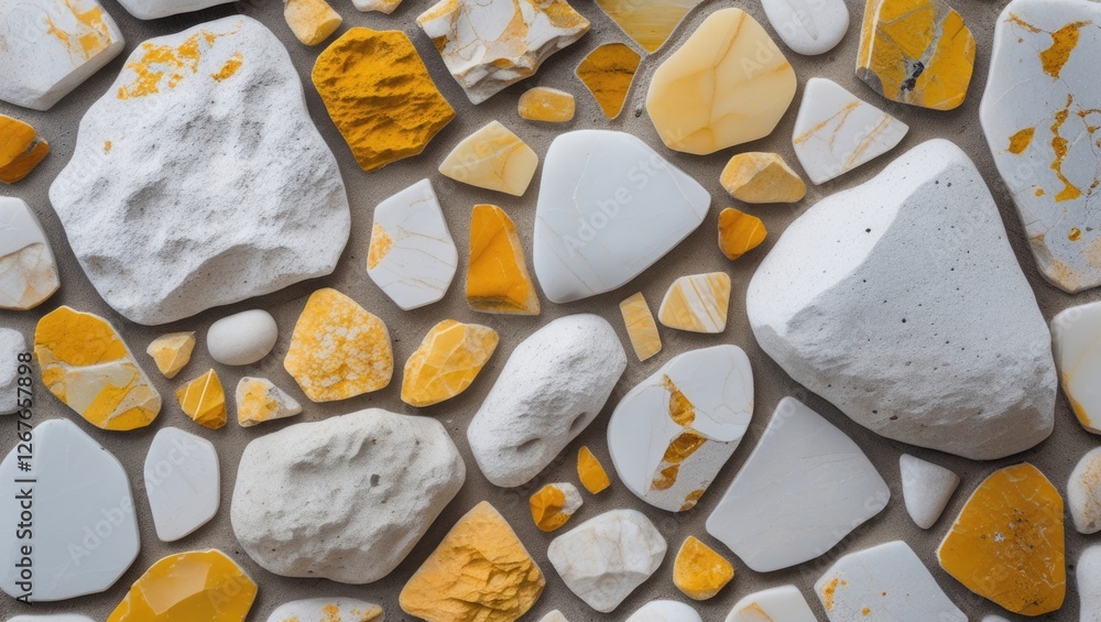 Aufkleber abstract pattern of polished white and yellow stones arranged harmoniously creating a vibrant and te