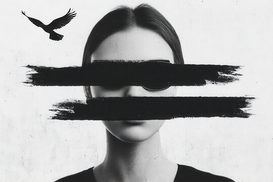 Abstract portrait with bird symbolizing freedom hidden identity