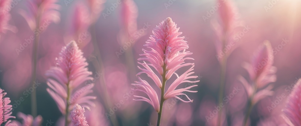 Poster delicate pink flower with soft wispy petals in a dreamy atmosphere, perfect for adding elegance and 