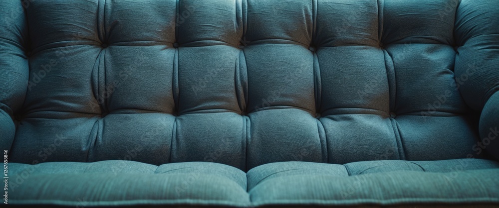 Poster textured closeup of a grey fabric sofa showcasing tufted details ideal for background use in interio