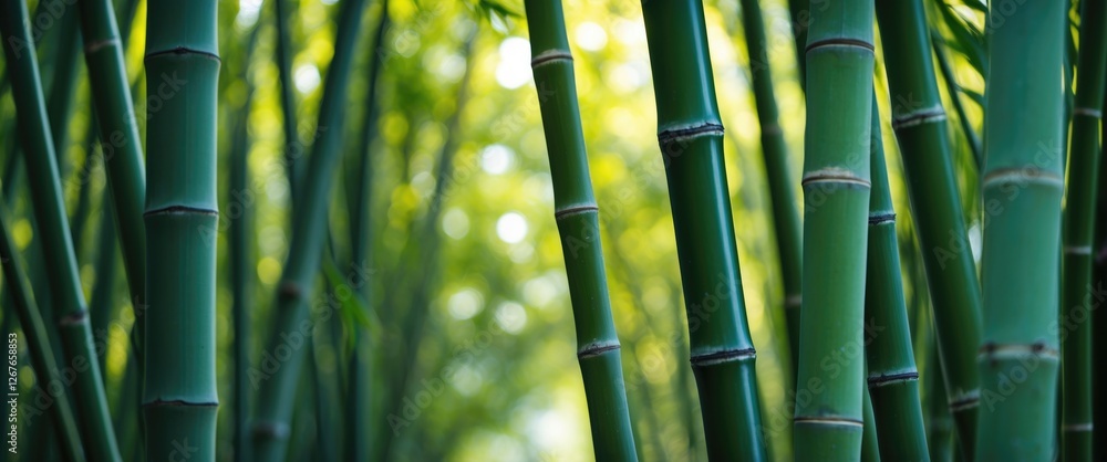 Aufkleber close up view of lush green bamboo trunks with bokeh background and space for text overlay in a natu