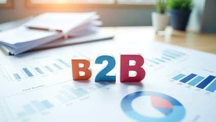 The letters B2B are on documents with graphs in the office.