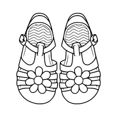 a black and white drawing of a baby girl shoes 