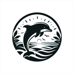 dolphin silhouette vector clip art logo design