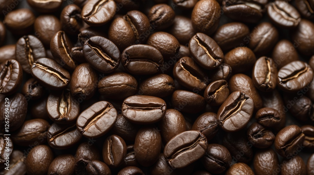 Poster richly roasted coffee beans showcasing texture and color for culinary and beverage related projects 