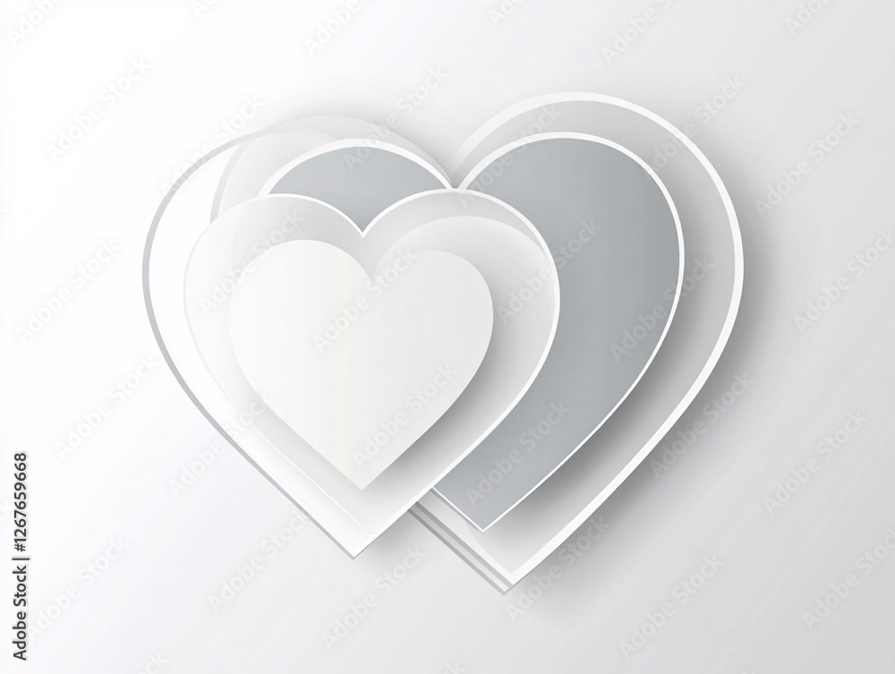 Poster elegant layered white paper hearts creating a soft and romantic minimalist composition with subtle s