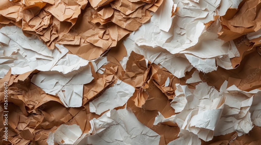 Poster textured background of crumpled craft paper in brown and white tones creating an abstract design sui