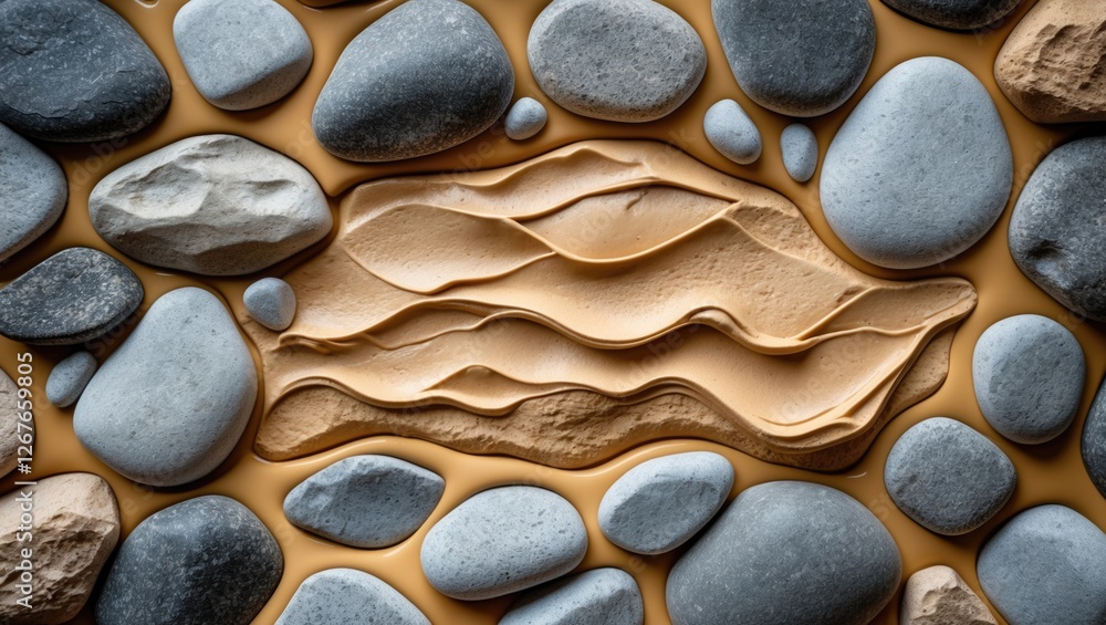 Poster abstract textured background featuring smooth stones and putty, ideal for artistic designs and graph