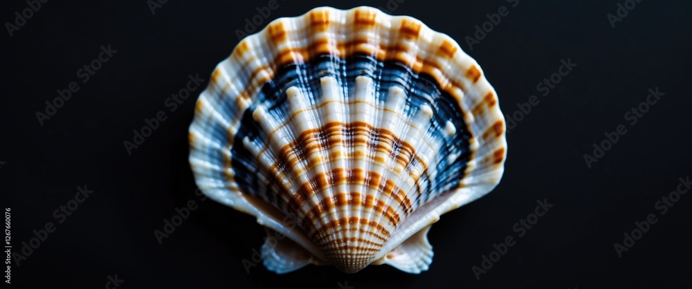 Poster beautifully detailed clam shell on a black background showcasing intricate patterns ideal for nature