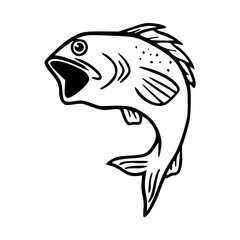 a black and white drawing of a bass fish