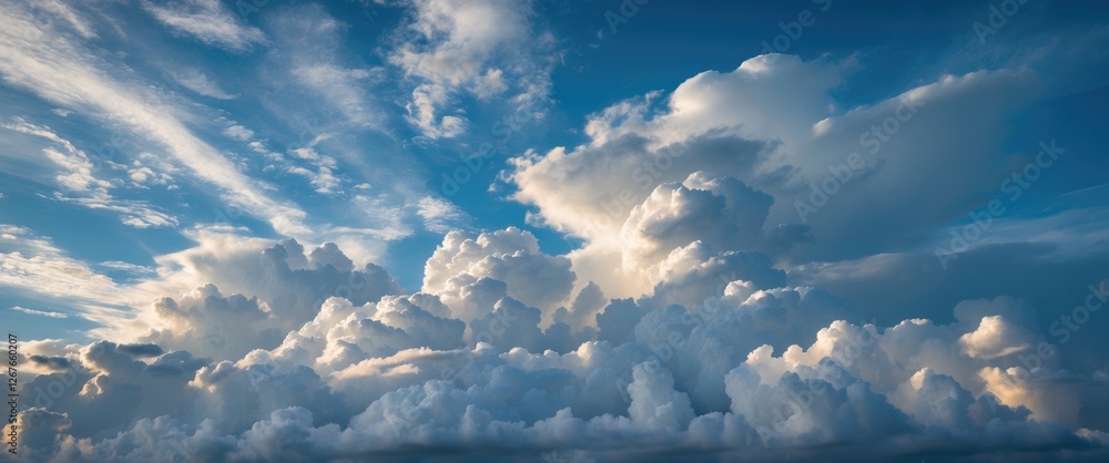 Poster majestic cloudscape displaying depth and texture in a vibrant blue sky capturing the essence of natu