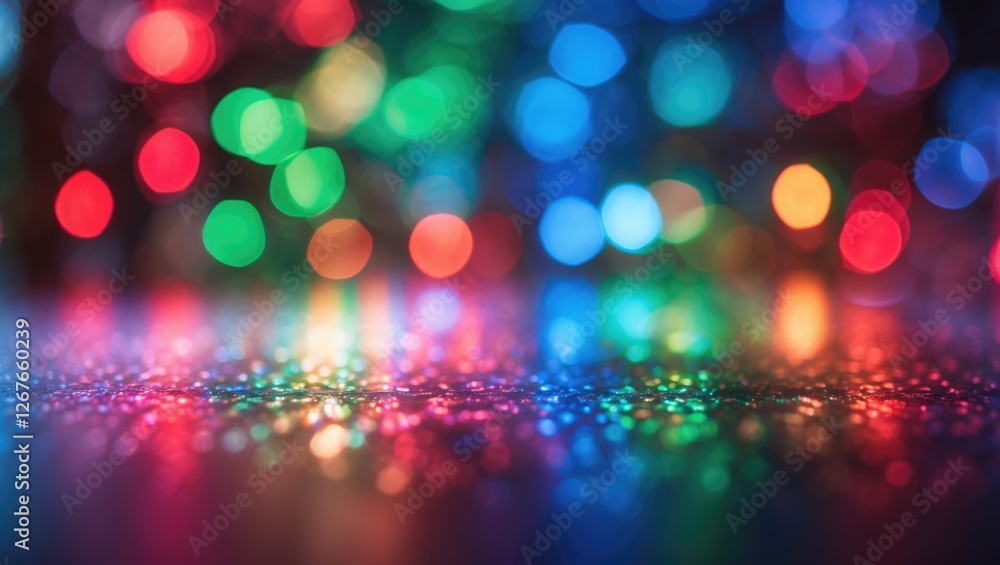 Poster colorful abstract close-up of defocused rgb lighting creating a vibrant bokeh effect with rainbow hu