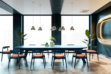 Modern luxury conference room interior with elegant furniture and decor. 3D Rendering