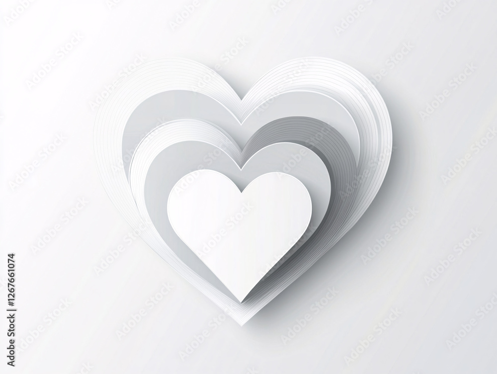 Poster a beautiful white multi-layered heart design creating depth and dimension symbolizing love romance a