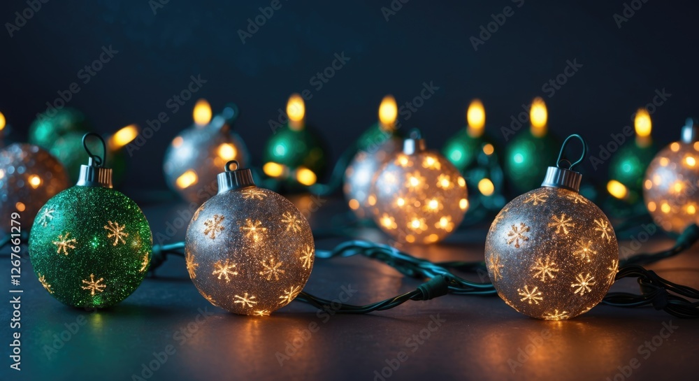 Aufkleber illuminated christmas ornaments with snowflake patterns glowing on a dark background creating a fest